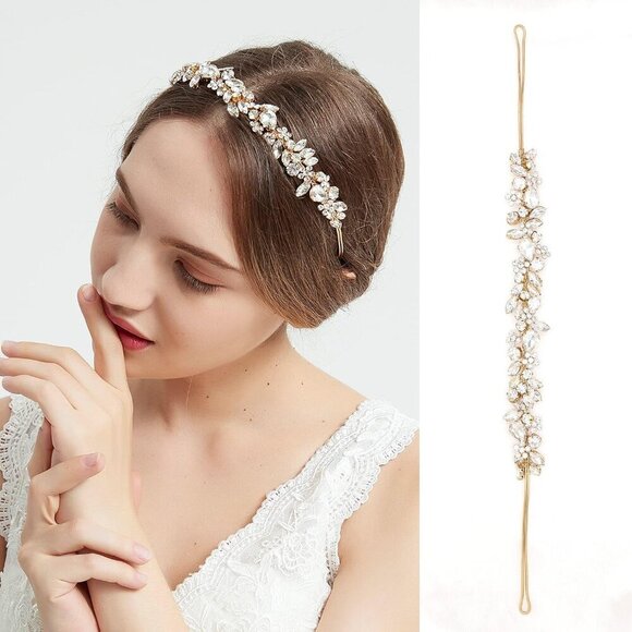 Crystal Wedding Headband Bridal Hair Accessory Gold Elegant for Bridesmaids